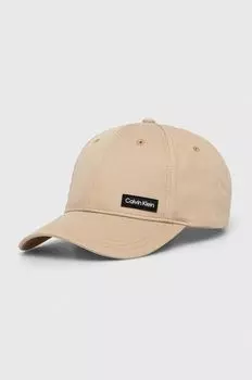 Хлопковая бейсболка Calvin Klein, бежевый