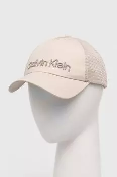 Хлопковая бейсболка Calvin Klein, бежевый