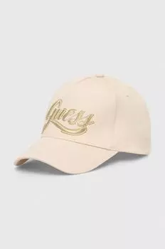 Хлопковая бейсболка CLAUDIE Guess, бежевый