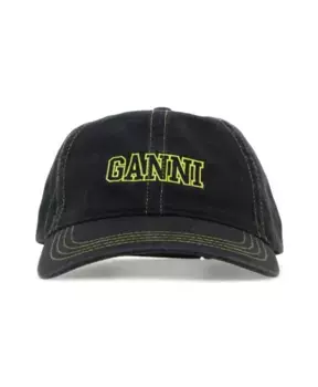 Хлопковая бейсболка Ganni, черный