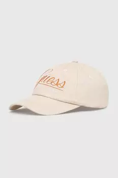 Хлопковая бейсболка Guess, бежевый