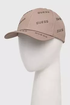 Хлопковая бейсболка Guess, коричневый