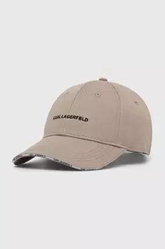 Хлопковая бейсболка Karl Lagerfeld, бежевый