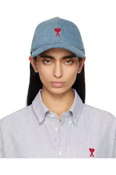 Хлопковая бейсболка с вышивкой "ami de coeur" Ami Paris, синий