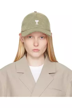 Хлопковая бейсболка с вышивкой "ami de coeur" Ami Paris, цвет laurel