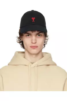 Хлопковая бейсболка с вышивкой "ami de coeur" Ami Paris, черный