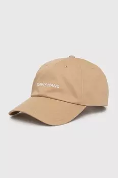 Хлопковая бейсболка Tommy Jeans, бежевый