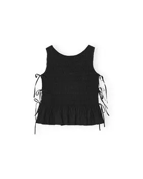 Хлопковая блуза из поплина Smock Top GANNI, черный