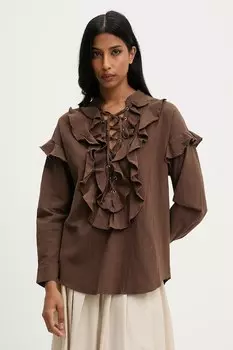 Хлопковая блузка Answear.Lab, коричневый