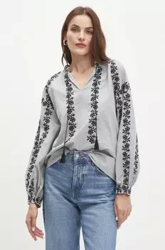 Хлопковая блузка Answear Lab, серый