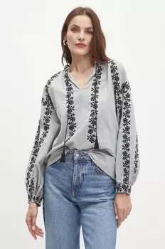 Хлопковая блузка Answear Lab, серый