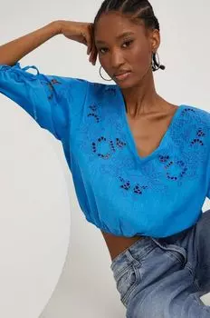 Хлопковая блузка Answear Lab, синий