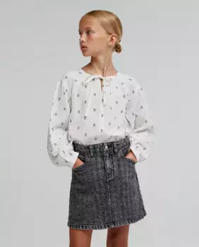 Хлопковая блузка для девочки с бантом на шее Scalpers, бежевый