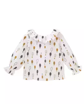 Хлопковая блузка для девочки с принтом-капелькой Dadati, белый