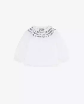 Хлопковая блузка для девочки с регулируемым воротником на кулиске Scalpers, белый