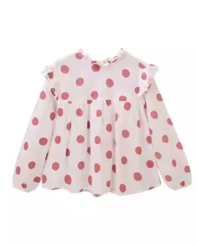 Хлопковая блузка для девочки с розовым принтом в горошек Dadati, белый