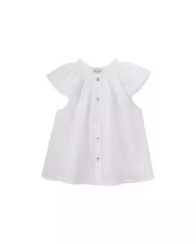 Хлопковая блузка для девочки с вышитым круглым вырезом Knot, белый