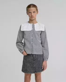 Хлопковая блузка для девочки с вышивкой Scalpers, черный