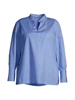 Хлопковая блузка Ellis с длинными рукавами больших размеров Harshman, Plus Size, цвет indigo pinstripes
