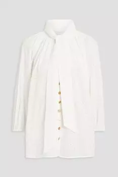 Хлопковая блузка из английской вышивки с завязками на воротнике ZIMMERMANN, белый