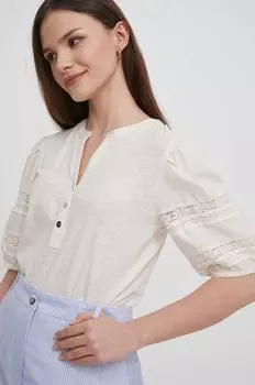 Хлопковая блузка Lauren Ralph Lauren, бежевый