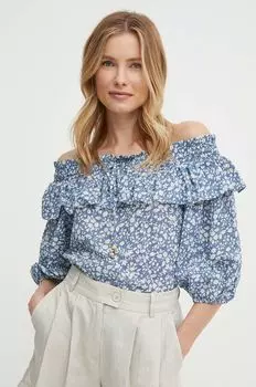 Хлопковая блузка Lauren Ralph Lauren, синий