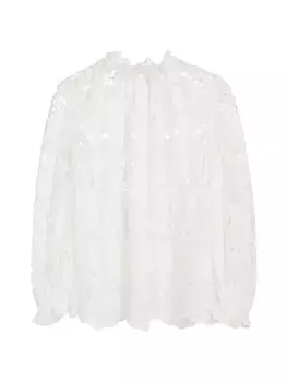 Хлопковая блузка Lexi с люверсами Zimmermann, слоновая кость