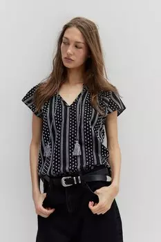 Хлопковая блузка на кулиске H&M, черный