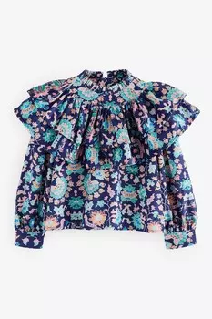 Хлопковая блузка с цветочным принтом Nicole Miller, синий