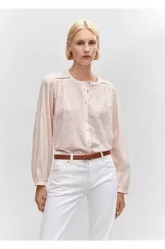 Хлопковая блузка с деталями Plumeti Mango, розовый