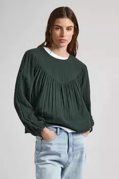 Хлопковая блузка с дырками Pepe Jeans London, зеленый