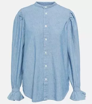 Хлопковая блузка с оборками POLO RALPH LAUREN, синий