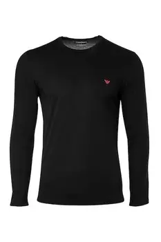 Хлопковая блузка с овальным вырезом Emporio Armani, черный
