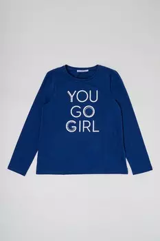 Хлопковая блузка с овальным вырезом и надписями Original Marines, синий