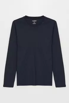 Хлопковая блузка с овальным вырезом LC WAIKIKI, темно-синий