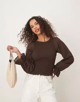 Хлопковая блузка с присборенной юбкой ASOS DESIGN шоколадного цвета