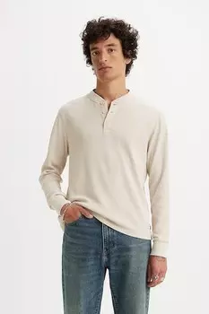 Хлопковая блузка с разрезом на пуговицах Henley Levi's, светло-бежевый