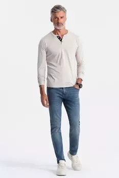 Хлопковая блузка с разрезом на пуговицах OMBRE, светло-серый