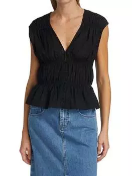 Хлопковая блузка с рюшами и v-образным вырезом Frame Noir