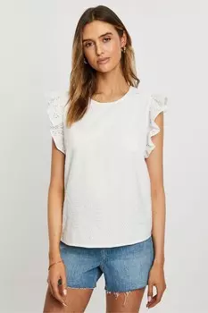Хлопковая блузка с рюшами на рукавах и английской вышивкой Threadbare, белый
