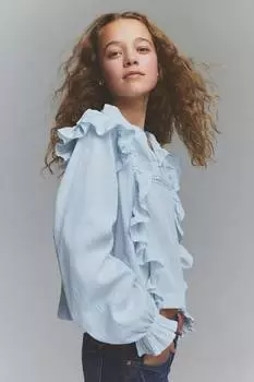 Хлопковая блузка с воланами H&M, голубой