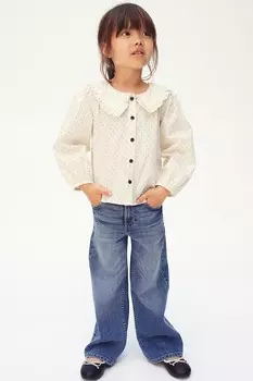 Хлопковая блузка с воротником H&M, бежевый