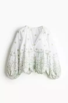 Хлопковая блузка с вышивкой H&M, белый