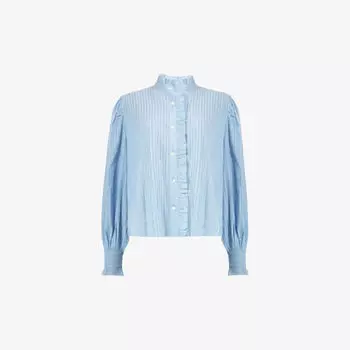 Хлопковая блузка с защипами и оборками Ro&Zo, синий