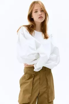 Хлопковая блузка с завязками H&M, белый