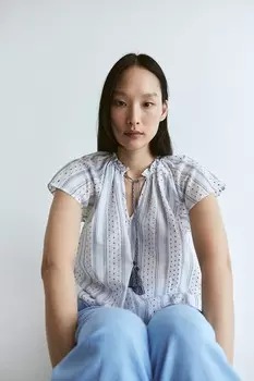 Хлопковая блузка с завязками H&M, белый