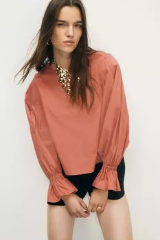 Хлопковая блузка с завязками H&M, красный