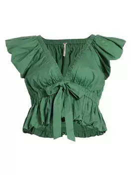 Хлопковая блузка с завязками на талии и оборками Bring The Bubble Free People, цвет mermaid