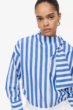 Хлопковая блузка с завязывающимся воротником H&M, синий