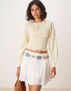 Хлопковая блузка со сборками ASOS DESIGN цвета пахты